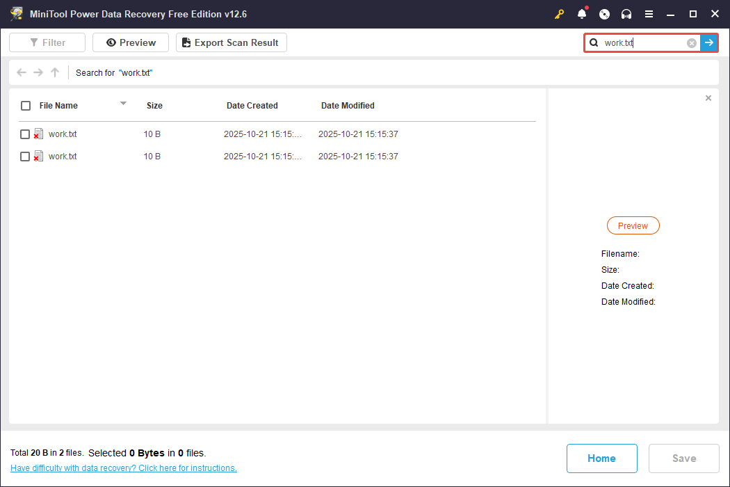 the search results for the lost Notepad files in MiniTool Power Data Recovery