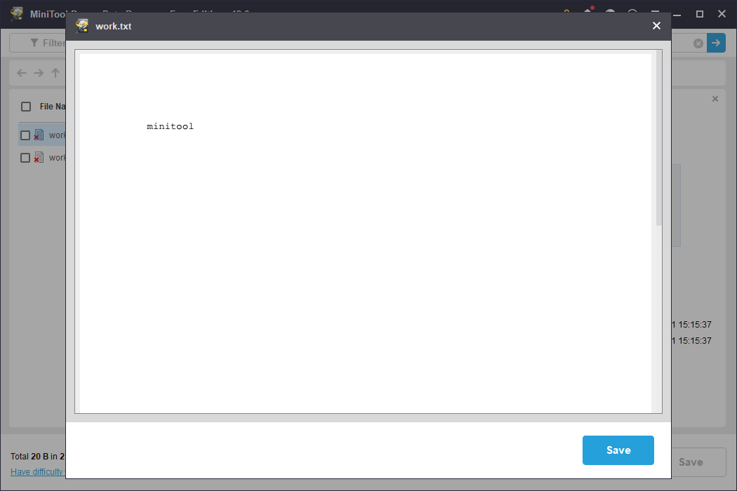 the Notepad file preview interface in MiniTool Power Data Recovery