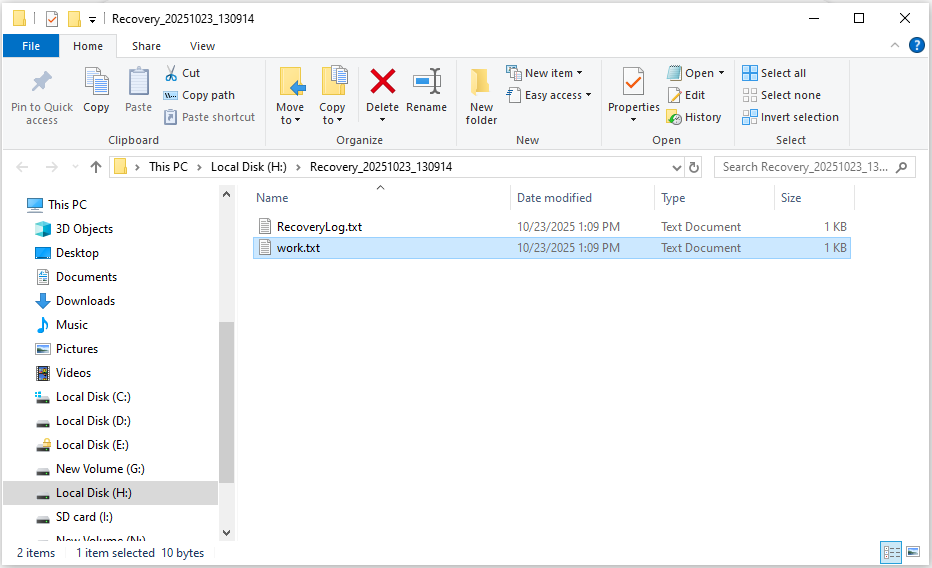 the interface for successful Notepad recovery