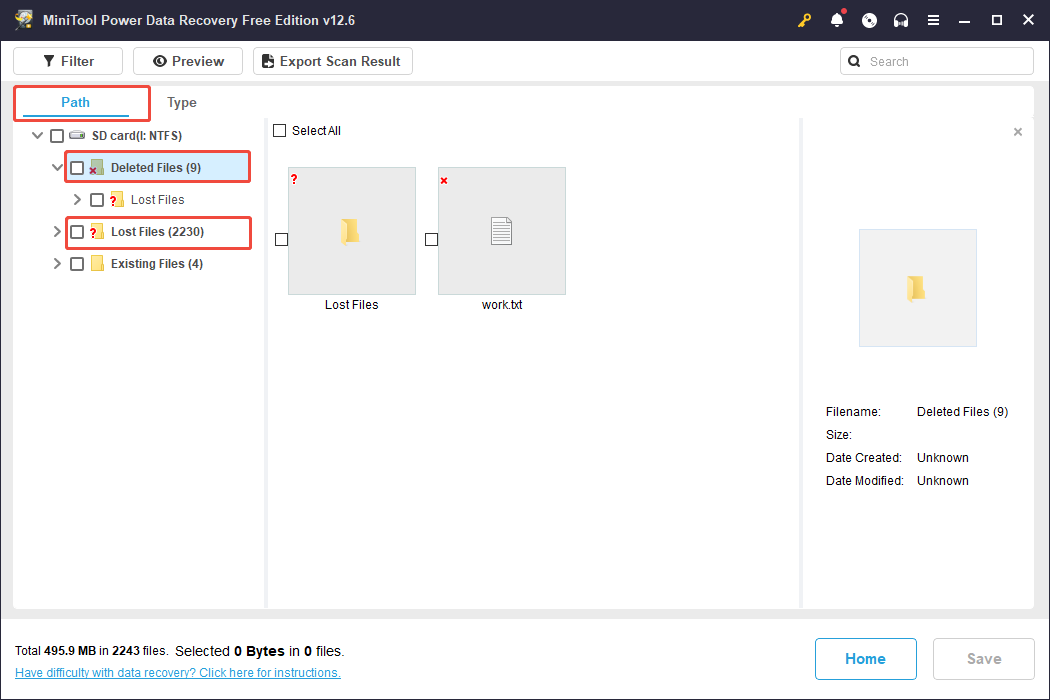 the Path interface in MiniTool Power Data Recovery to locate deleted or lost Notepad files