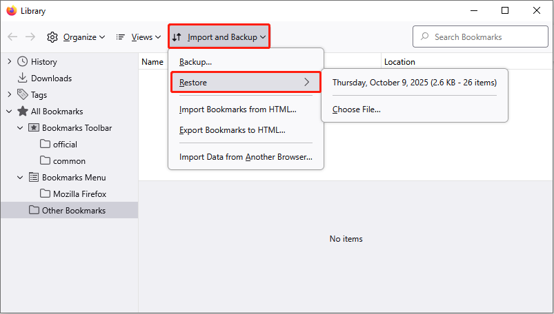 select a backup date or file