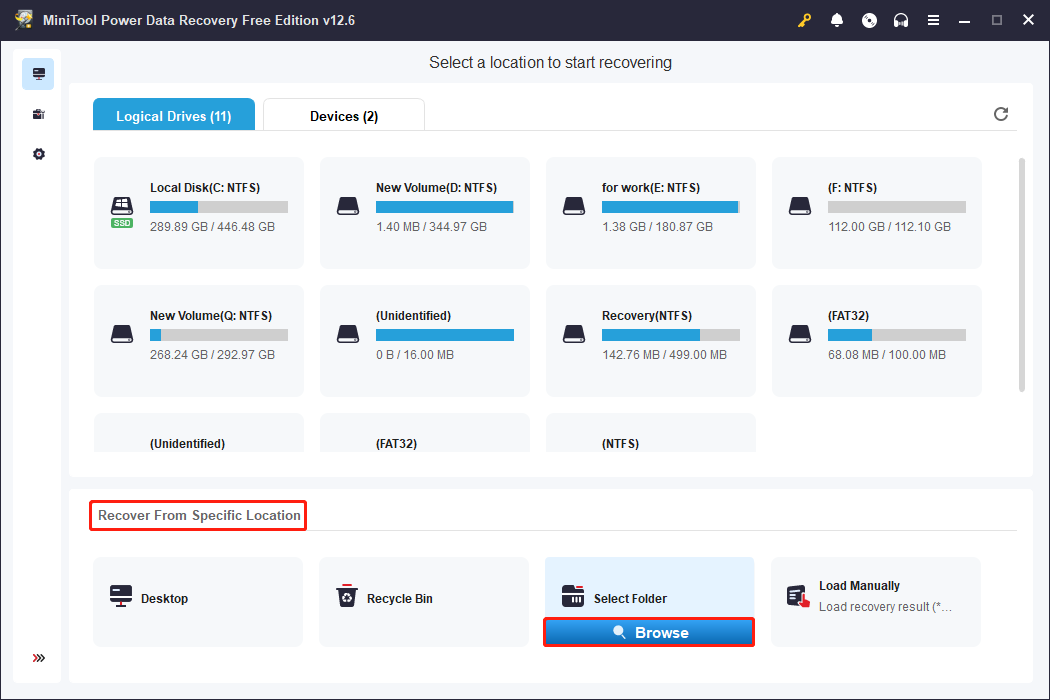 scan the Firefox profile directory using MiniTool Power Data Recovery