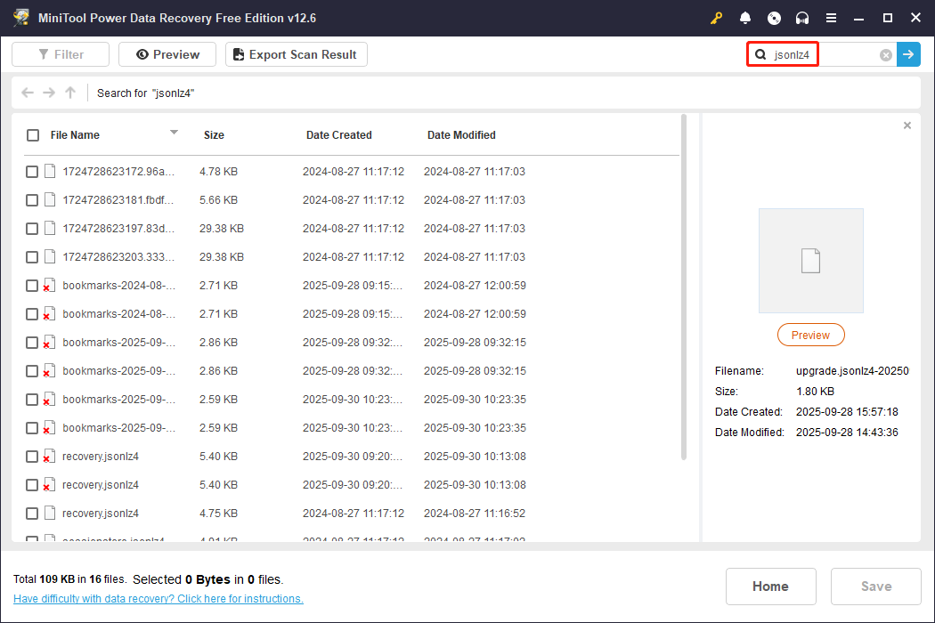 use Search to find target bookmarks in MiniTool Power Data Recovery