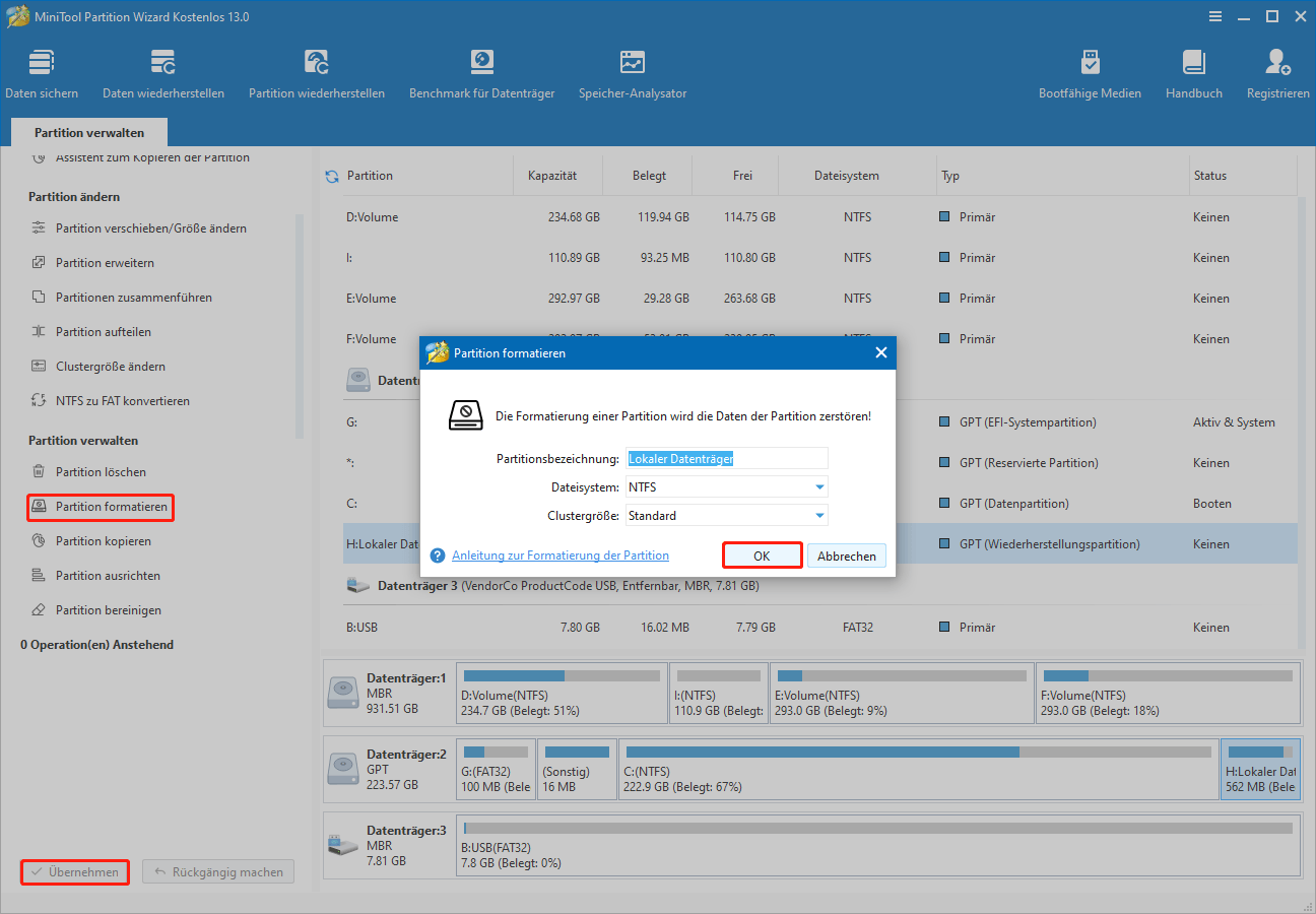 Micro-SD-Karte mit MiniTool Partition Wizard formatieren
