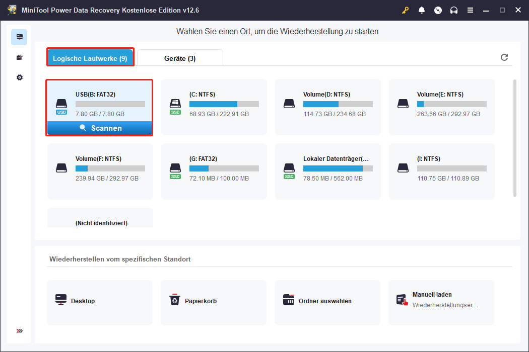 Micro-SD-Karte mit MiniTool Power Data Recovery scannen