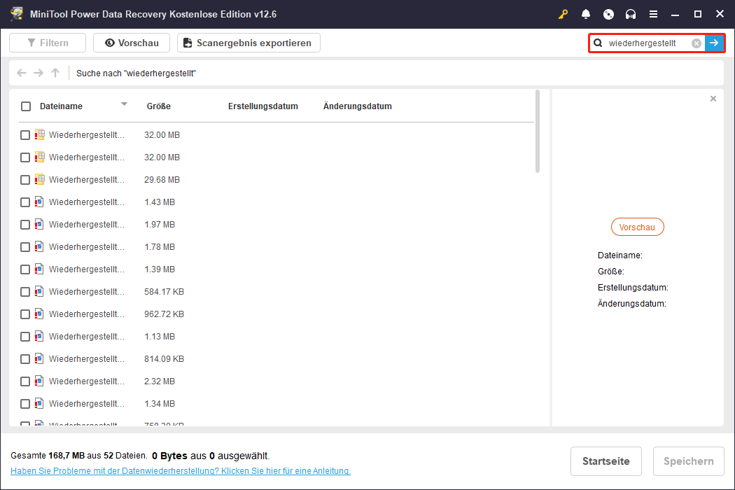 Nach gewünschten Dateien suchen in MiniTool Power Data Recovery