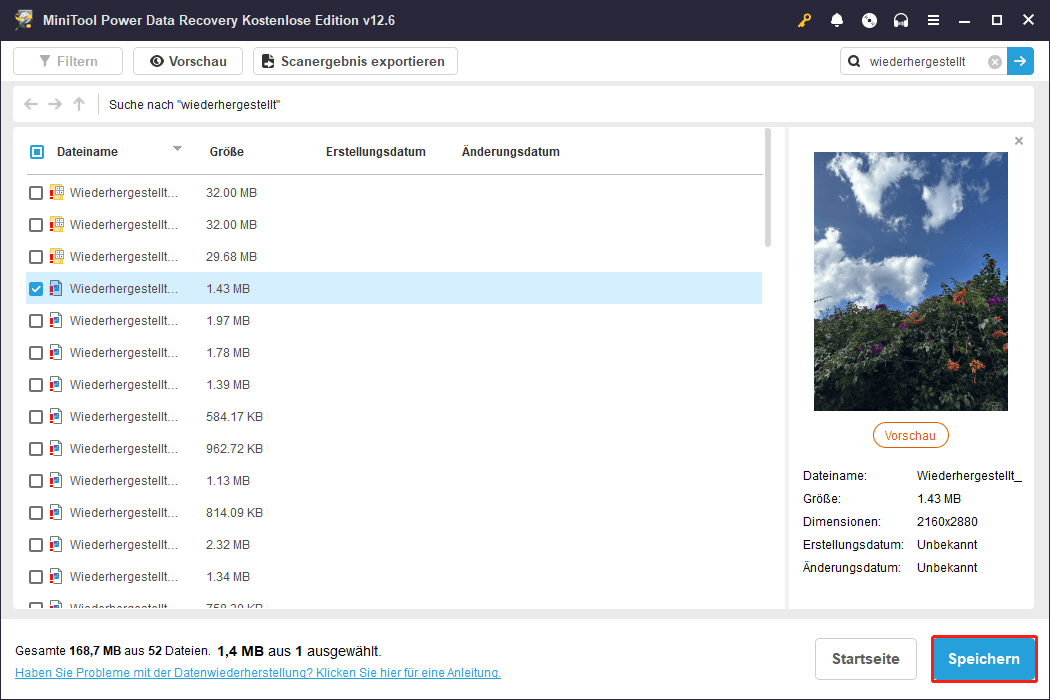 Dateien mit MiniTool Power Data Recovery speichern