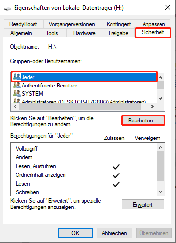 Auf die Schaltfläche Bearbeiten klicken