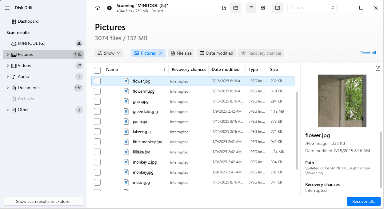 restore the lost USB files using Disk Drill