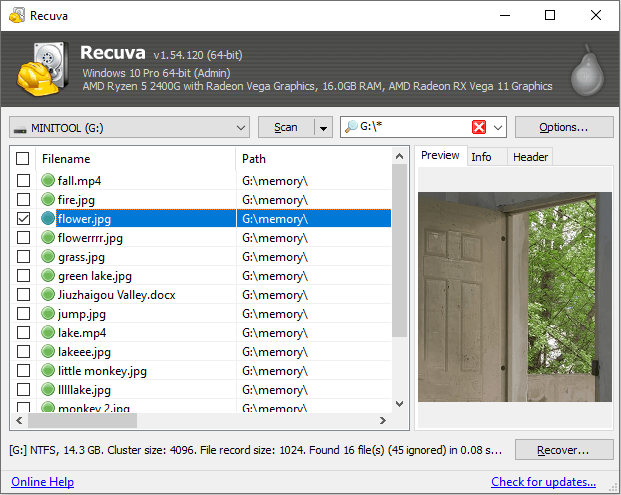 retrieve the lost USB data using Recuva