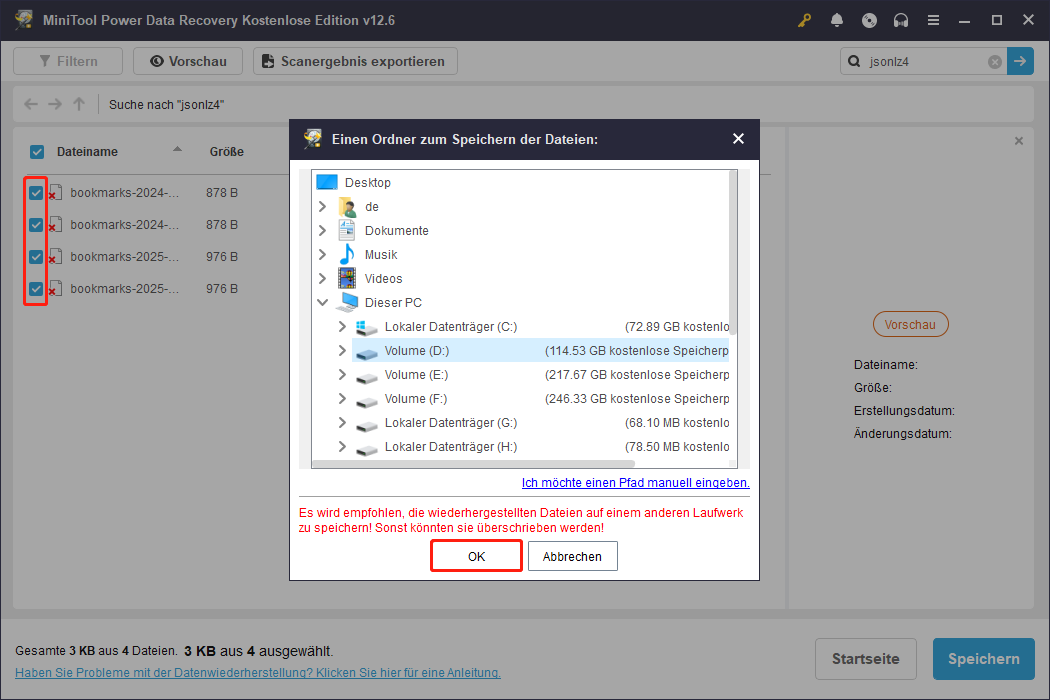 Speichern Sie die Ziel-Dateien an einem neuen und sicheren Ort