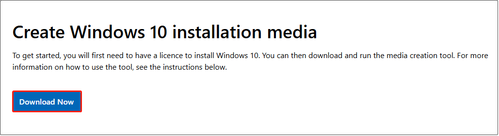 click Download Now under Create Windows 10 installation media