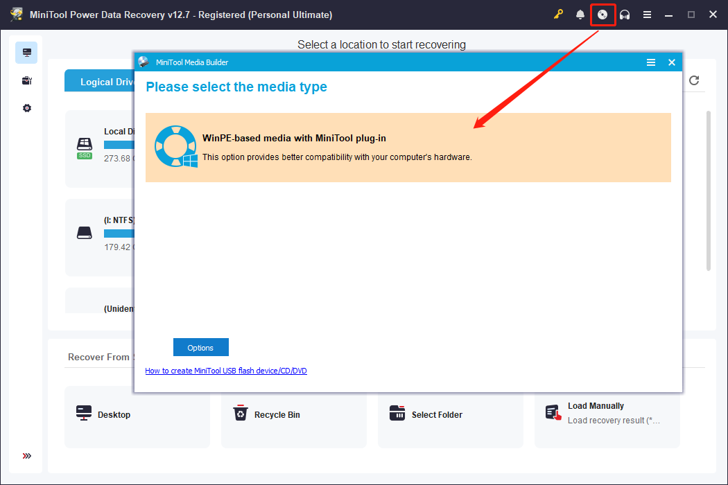 click WinPE-based media with MiniTool plug-in