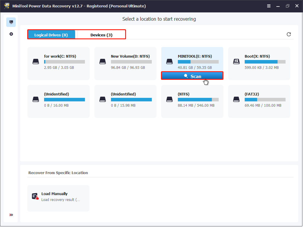 click Scan in MiniTool Power Data Recovery