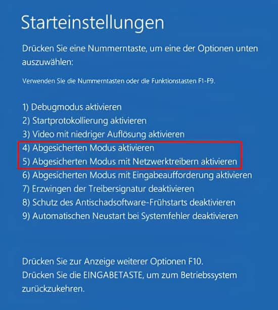 Wenn der abgesicherte Modus den Fehler nicht behebt, fahren Sie mit den folgenden Lösungen fort.