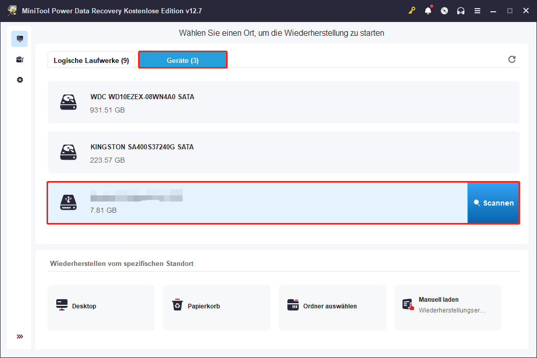 Die Hauptoberfläche von MiniTool Power Data Recovery