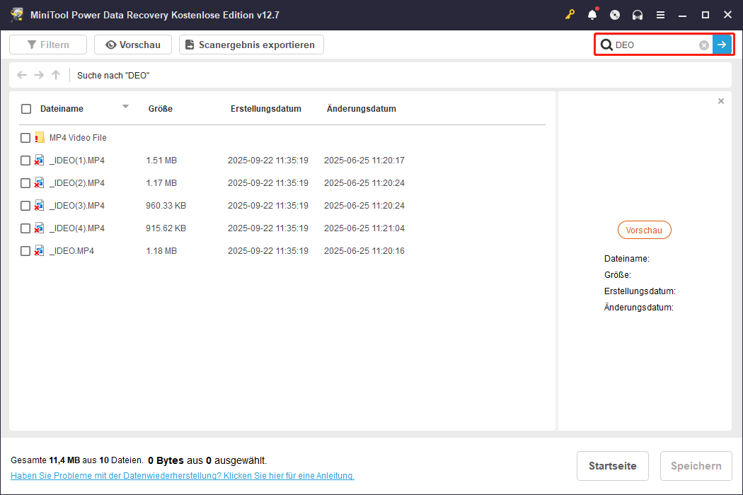 Die Suchen-Oberfläche von MiniTool Power Data Recovery