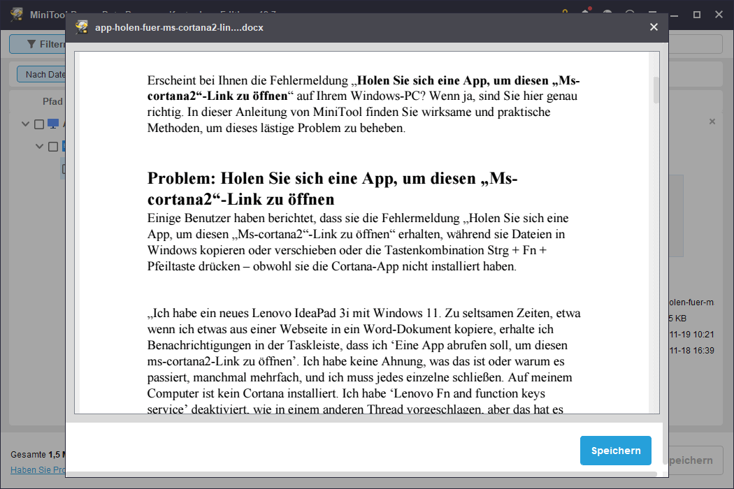 Die Oberfläche von der Funktion Vorschau