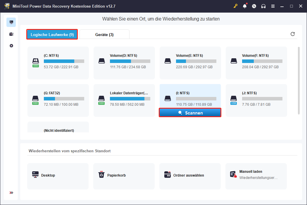Übersicht eines Partitionsscans zur Datenerkennung in MiniTool Power Data Recovery.