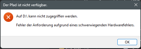 Die Fehlermeldung des schwerwiegenden Gerätehardwarefehlers
