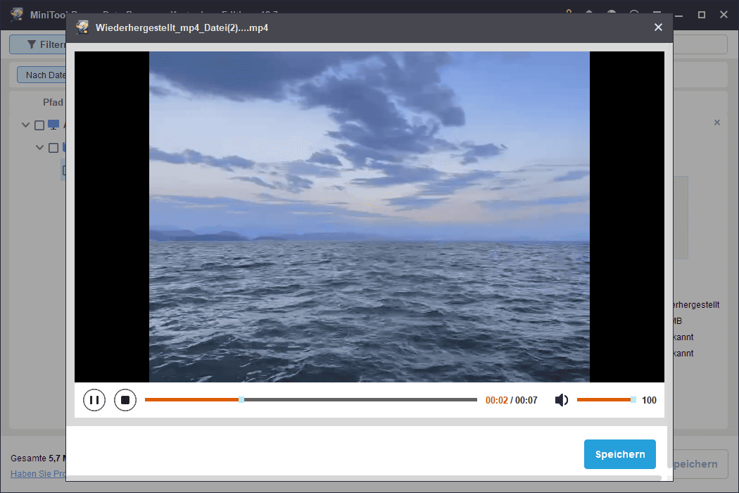 Vorschau des Videos in MiniTool Power Data Recovery