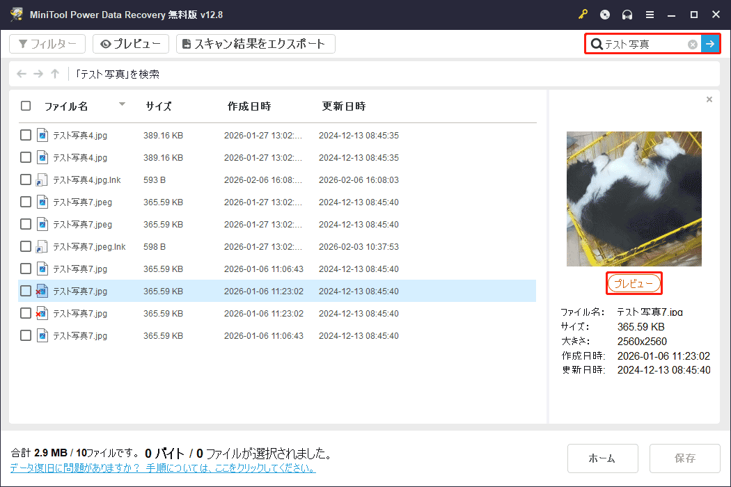 MiniTool Power Data Recoveryの「検索」と「プレビュー」機能