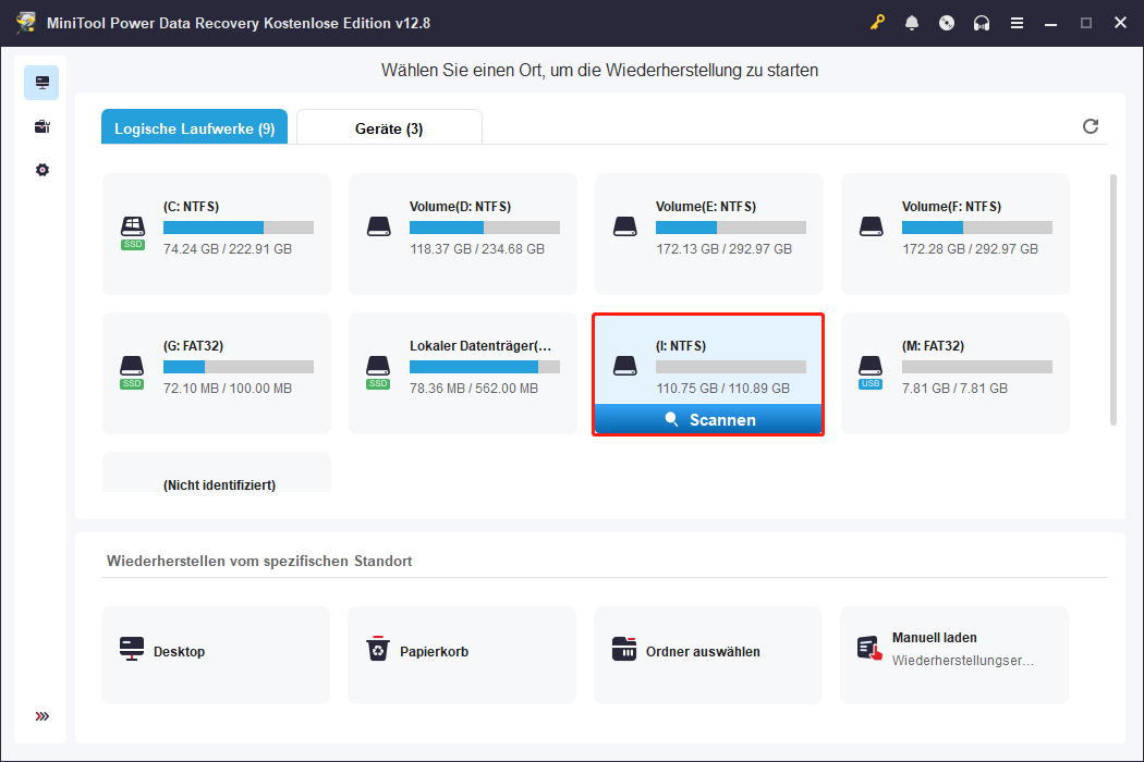 Festplattenpartition-Scan in MiniTool Power Data Recovery.