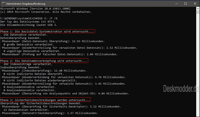 Drei Phasen von CHKDSK.