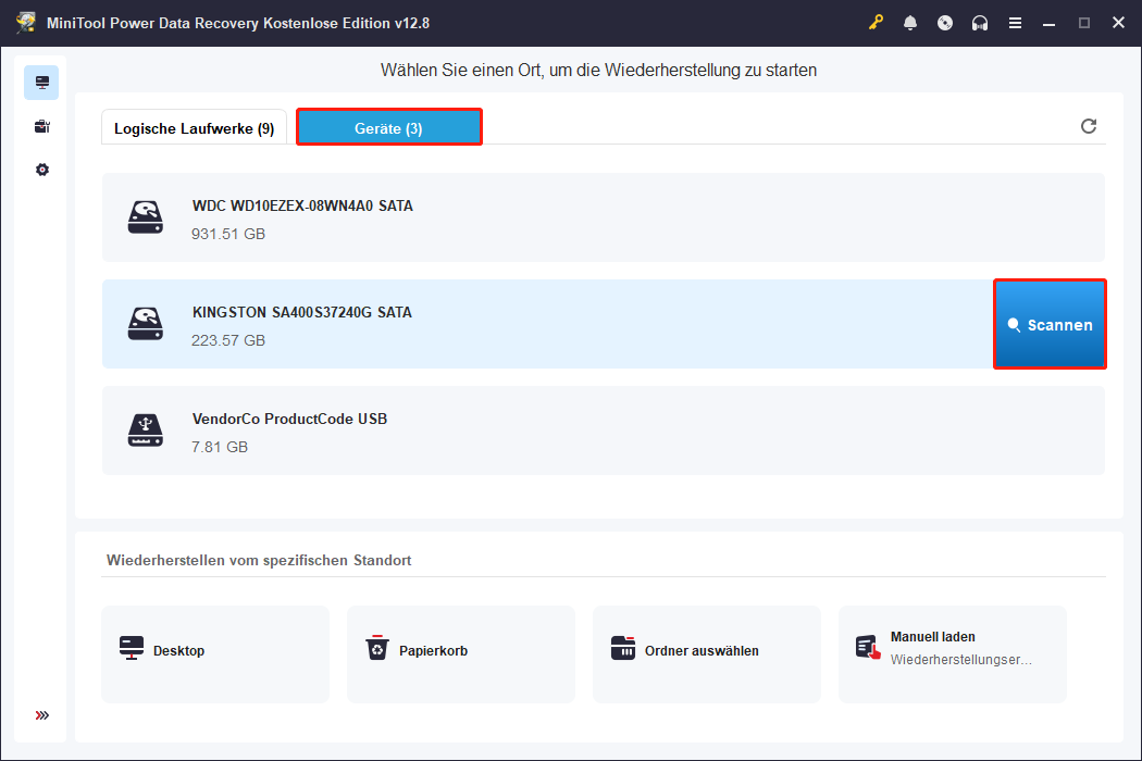 Auswählen des gesamten Datenträgers zum Scannen.