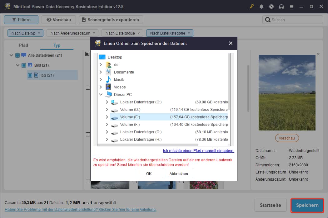 Speichern der Dateien.