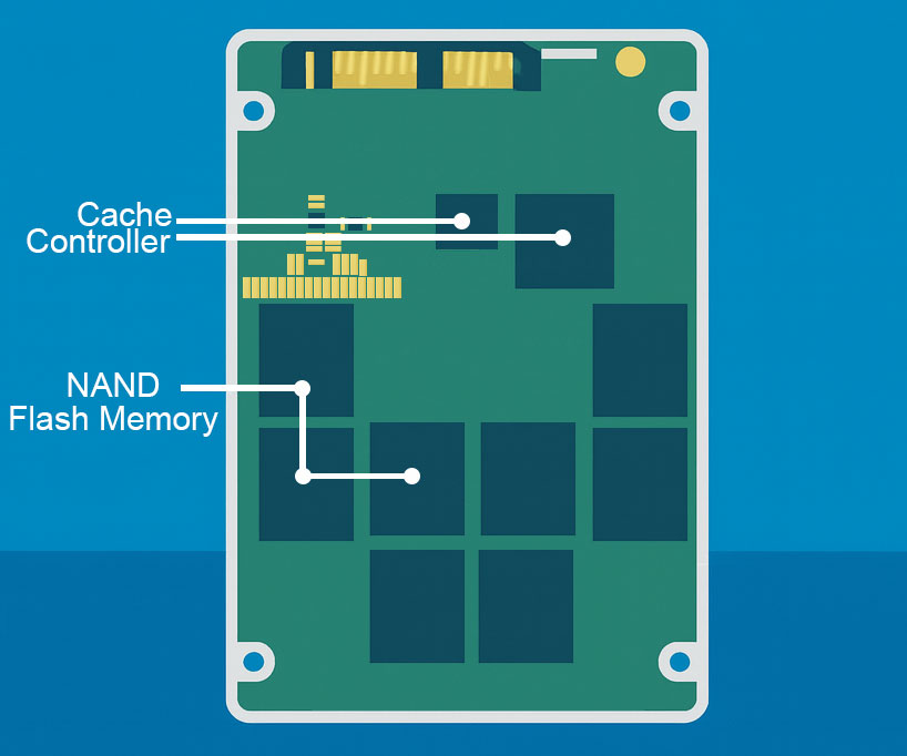 A simplified diagram of the internal structure of an SSD
