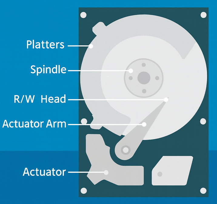 Ein vereinfachtes Diagramm der internen Struktur einer HDD