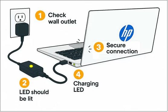 HP laptop connection points that need to be checked.