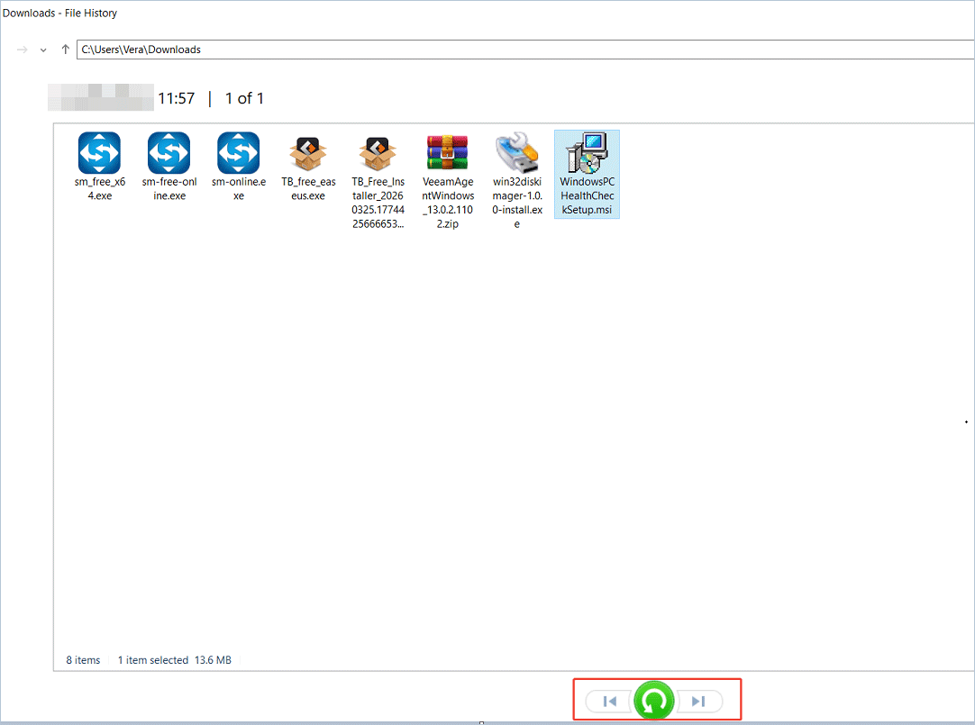 The File History window to restore deleted files.