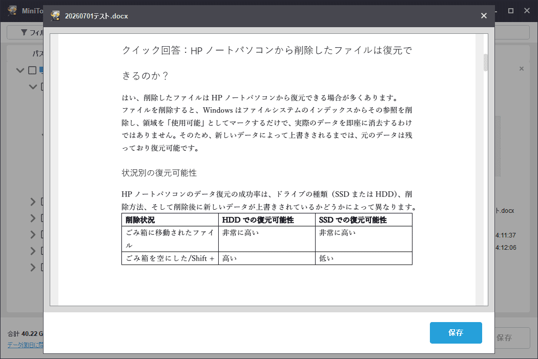 MiniTool Power Data Recoveryのプレビュー画面