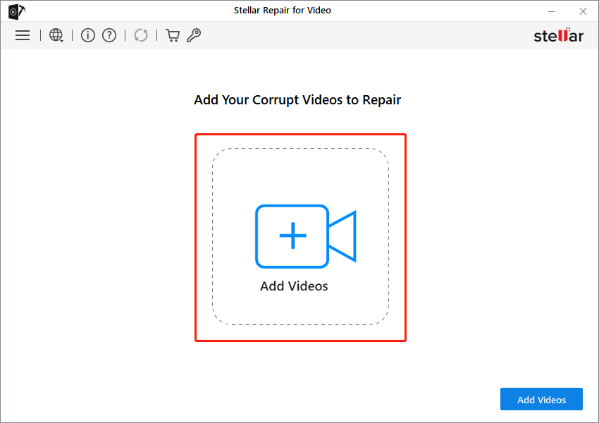 Stellar Repair for Video interface shows the Add Videos button. 