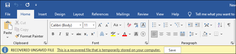 Word AutoRecover prompt asking to save the autosaved file.