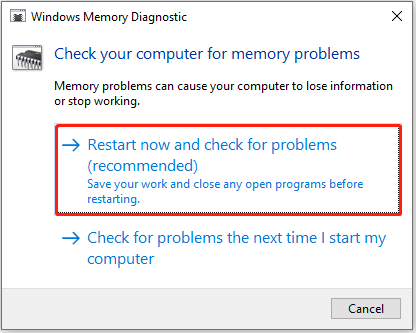 Windows Memory Diagnostic interface shows the option to restart the computer and check for RAM problems.