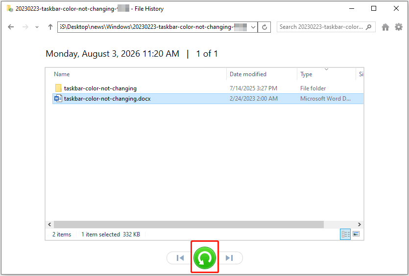 File History interface shows backup files and the Restore button.